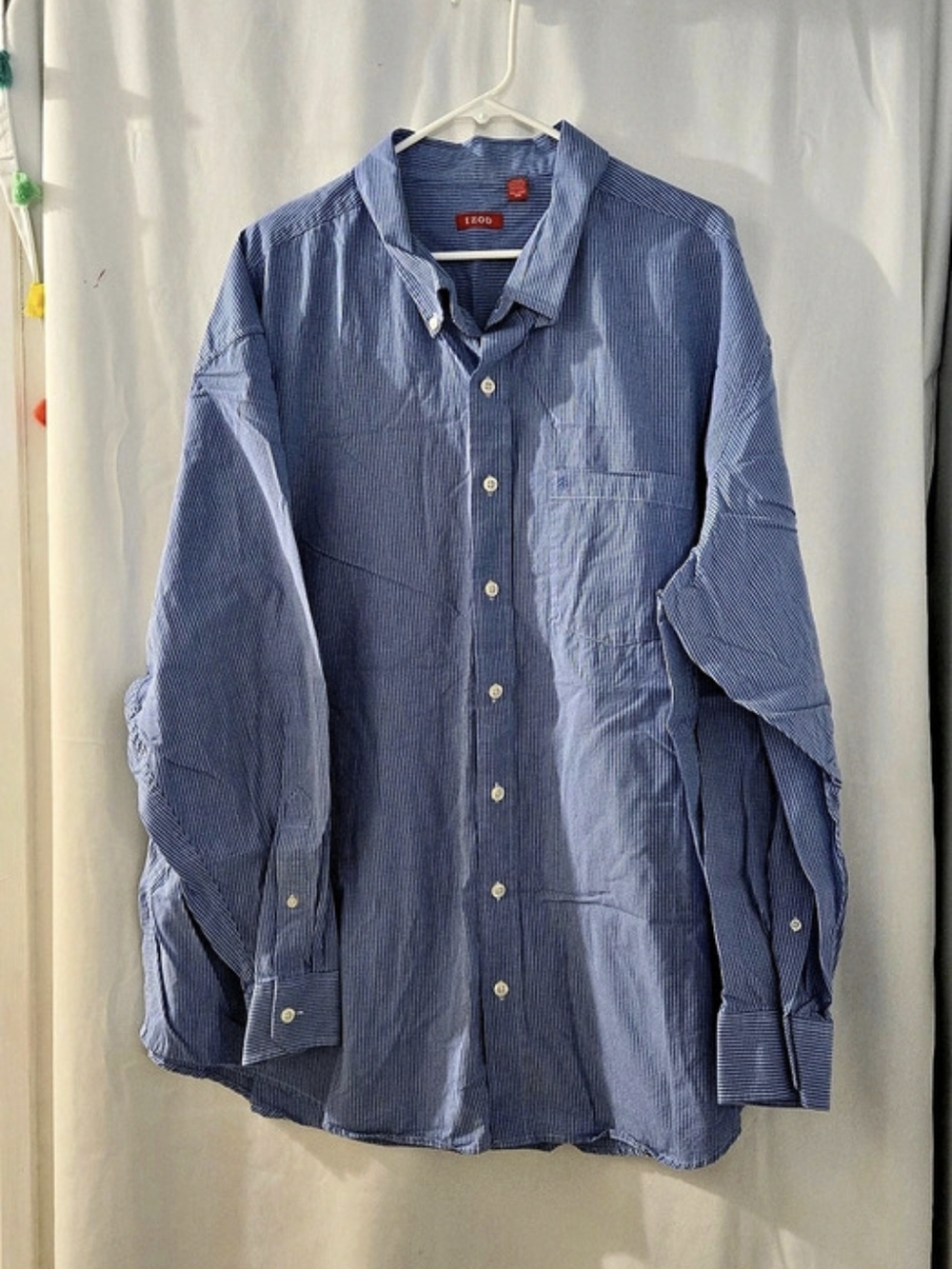 Men's IZOD Gingham 100% Cotton Button Down Blue & White Size 3XL